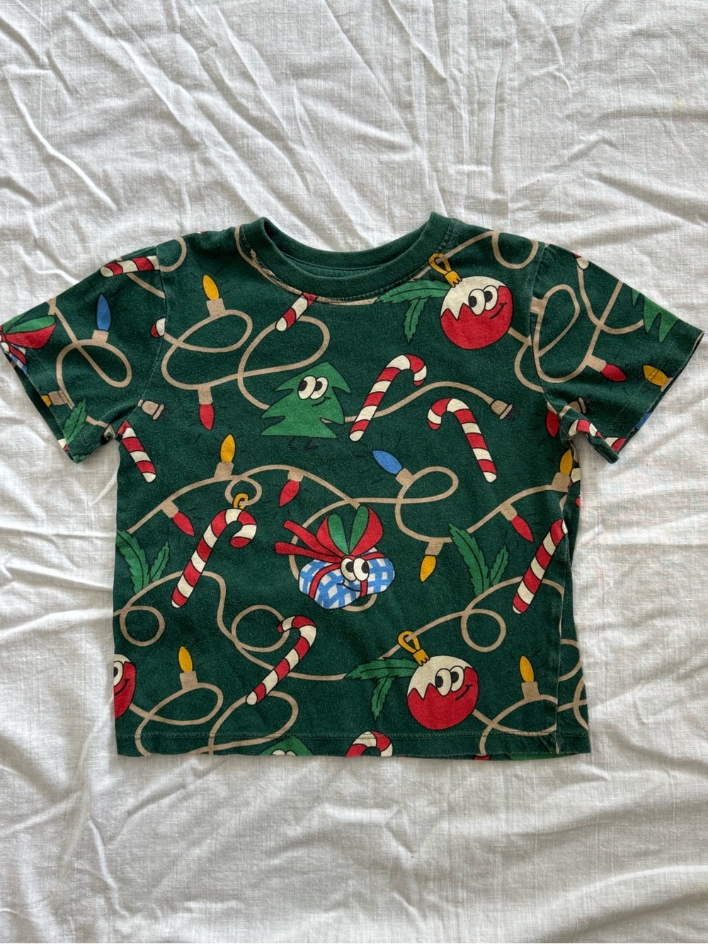H&M Holiday Graphic Kids Tee - Green Christmas Print